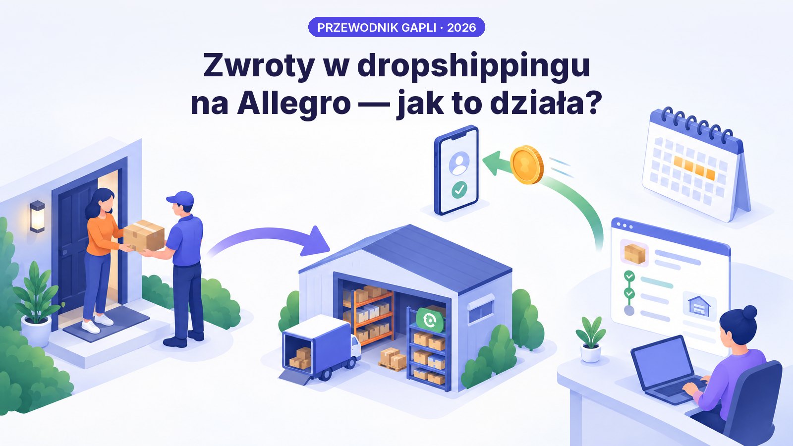 Klient oddaje paczkę kurierowi, towar wraca do magazynu, pieniądze wracają do klienta, a sprzedawca śledzi status zwrotu w panelu